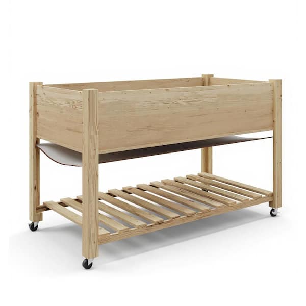 48 in. x 24 in. x 30 in. Unfinished Wood Elevated Garden Planter Raised Bed with Bottom Shelf and Lockable Wheels