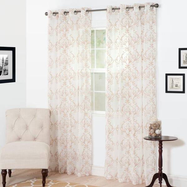 Lavish Home Semi-Opaque Valencia Taupe Polyester Curtain Panel 54 in. W x 108 in. L