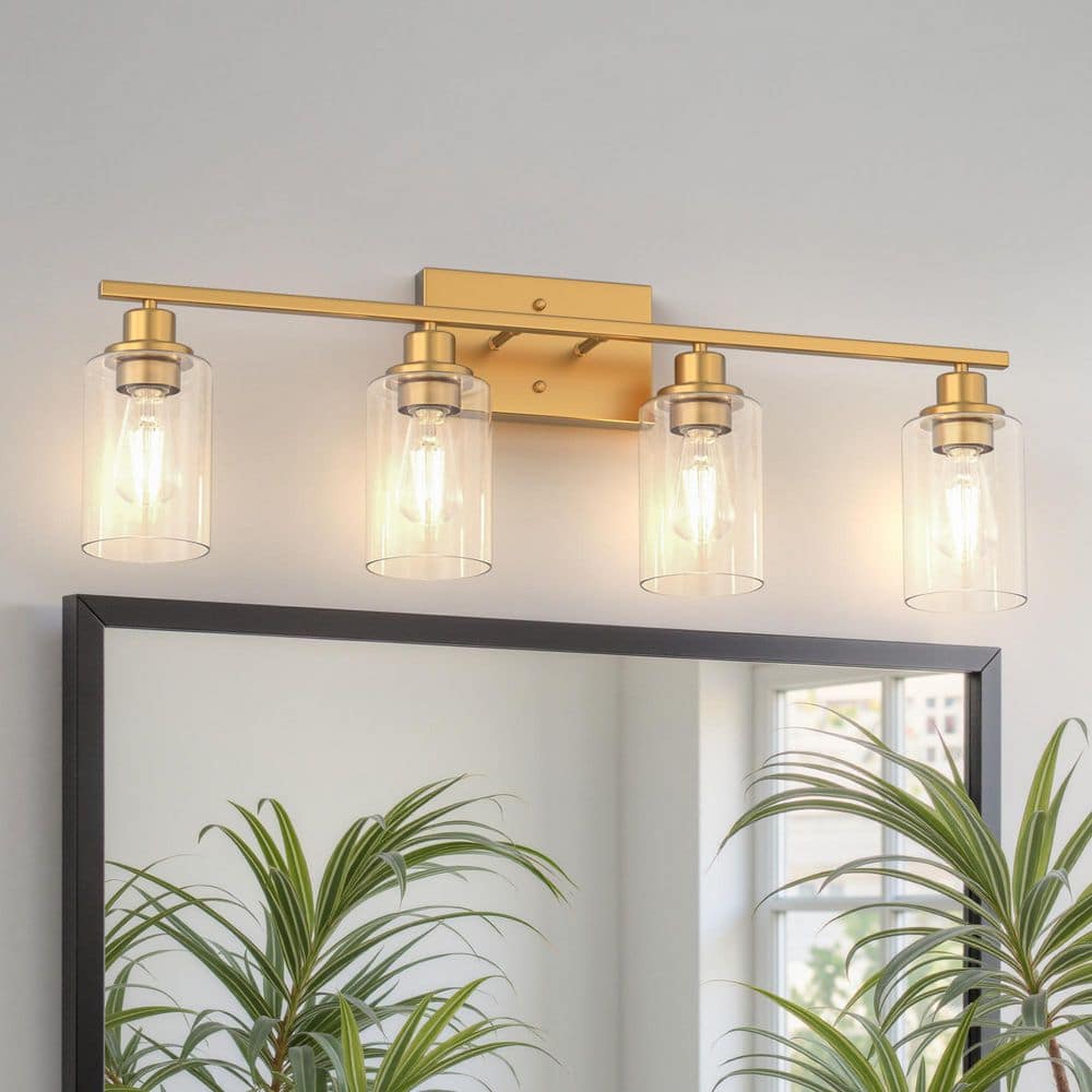 32 in. 4-Light Gold Industrial Bathroom Vanity Light with Clear Glass Shades, Wall Mount Over Mirror Light Fixture price history on PriceWatchPro