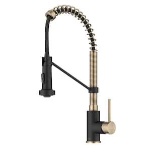 Single Handle 18-Inch Faucet with Dual Function Pull-Down Sprayhead in Spot Free Antique Champagne Bronze/Matte Black