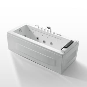 67 in. Left Drain Rectangular Alcove Whirlpool Lighted Bathtub in White with Water Jets - Tub Filler - Hand Shower