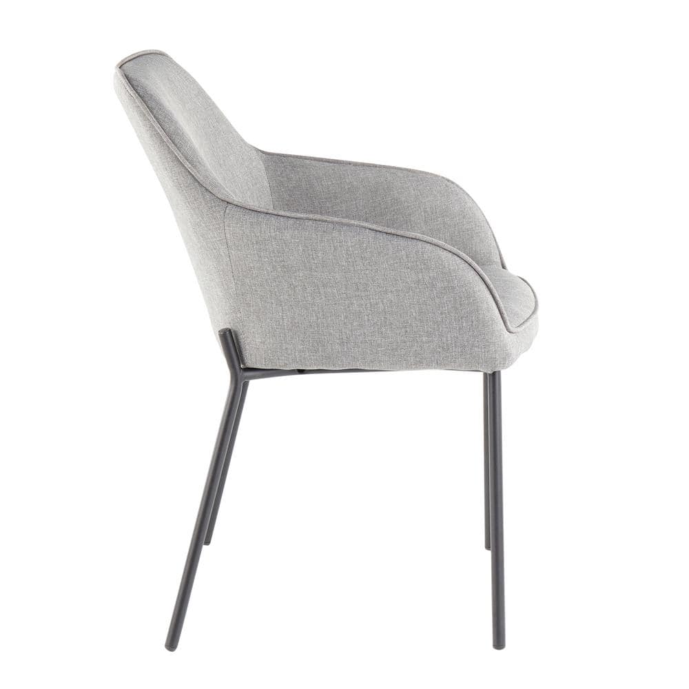 Daniella Gray Upholstered Arm Chairs with Black Metal Legs, Set of 2