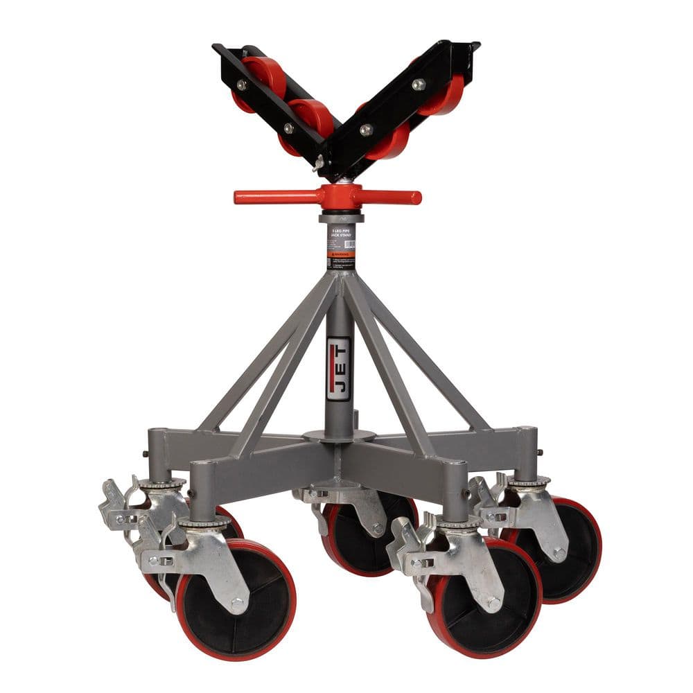 Jet 5 Leg Pipe Jack Stand with Casters and Steel Rollers 2500 lb