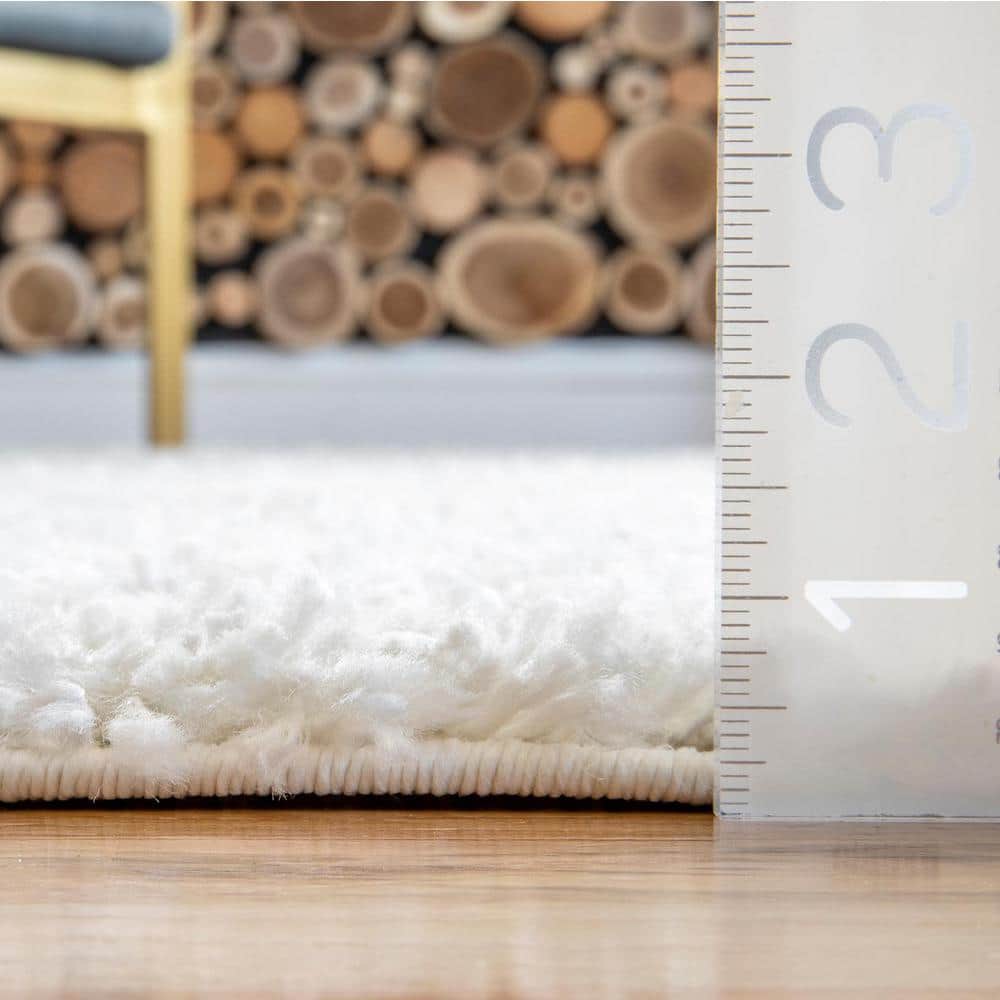 Ivory Solid Shag Reversible Synthetic Runner Rug
