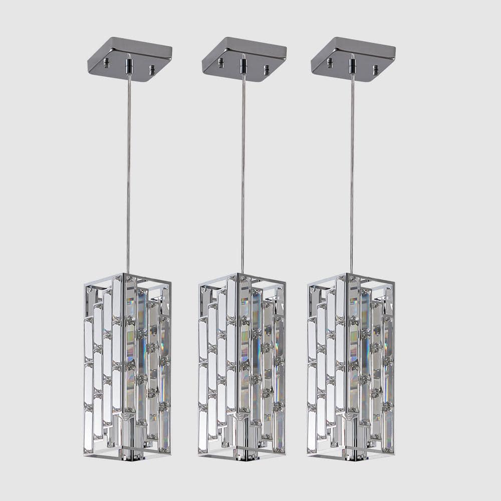 Modern 1-Light Chrome Crystal Pendant Light Adjustable Chandelier for Kitchen Island, No Bulbs Included (3-Pack) price history on PriceWatchPro