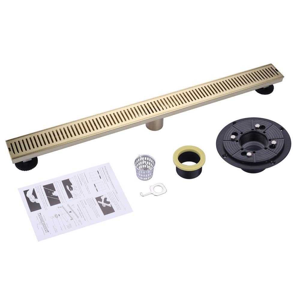 32 Inch Gold Stainless Steel Linear Shower Drain Kit