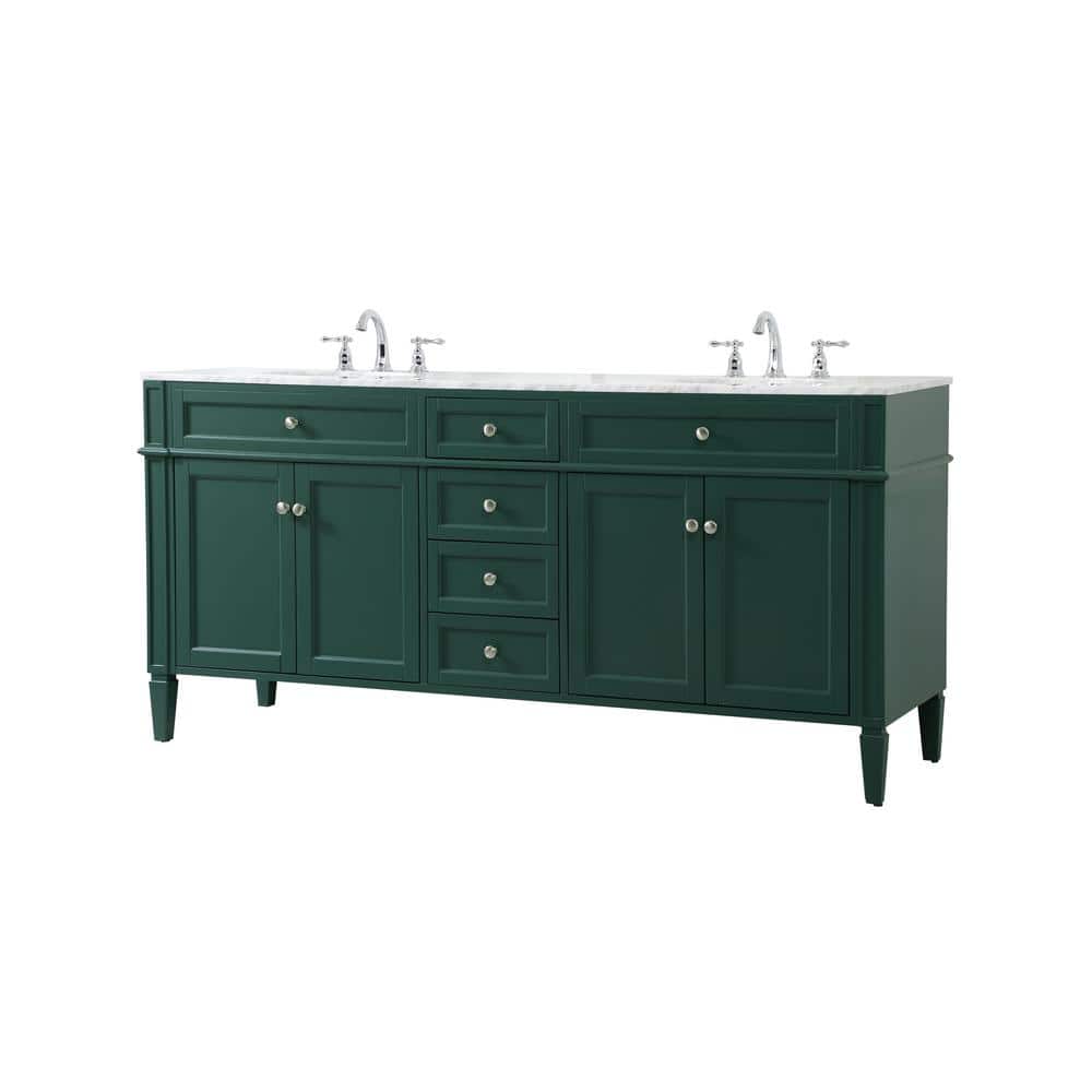 Green Solid Wood MDF Marble Double Bathroom Vanity with Porcelain Sinks