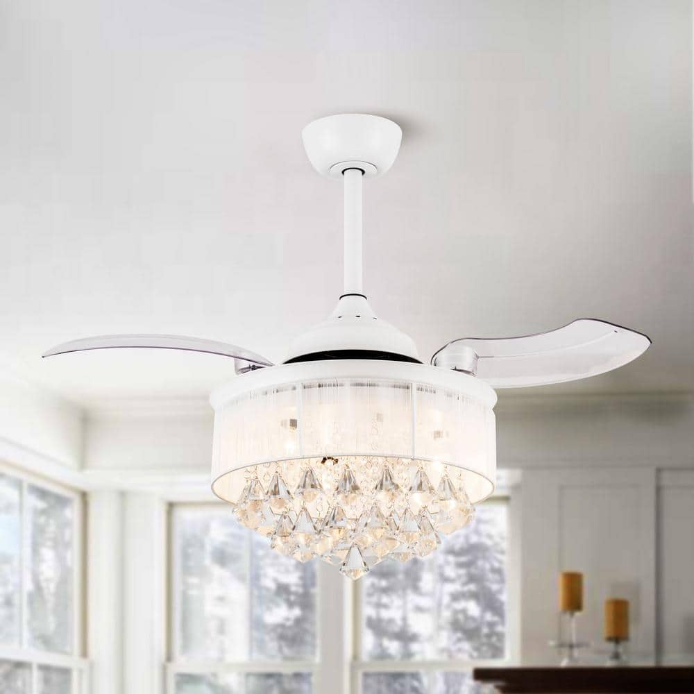 36 in. Indoor White Chandelier Retractable Crystal Ceiling Fan with Light Kit and Remote Control price history on PriceWatchPro