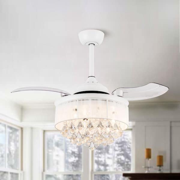 matrix decor 36 in. Indoor White Chandelier Retractable Crystal Ceiling Fan with Light Kit and Remote Control