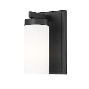 Danica 1-Light Matte Black Wall Sconce with White Glass Shade