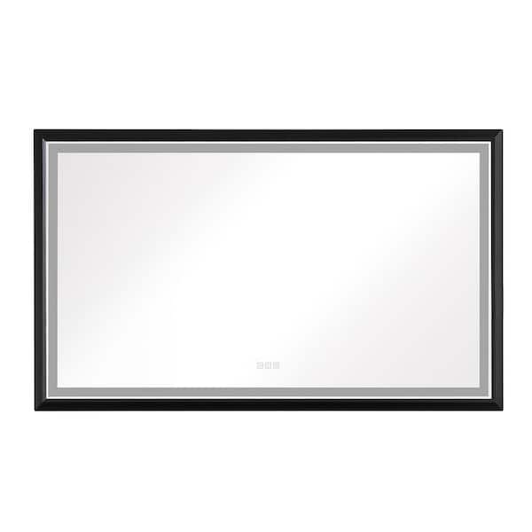Andrea 60 in. W x 36 in. H Large Rectangular Metal Framed Dimmable AntiFog Wall Mount LED Bathroom Vanity Mirror in Black