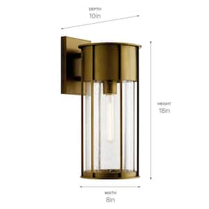 Camillo 18 in. 1-Light Natural Brass Outdoor Hardwired Wall Lantern Sconce with No Bulbs Included (1-Pack)