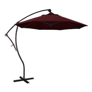 9 ft. Bronze Aluminum Cantilever Patio Umbrella with Crank Open 360 Rotation in Burgundy Pacifica