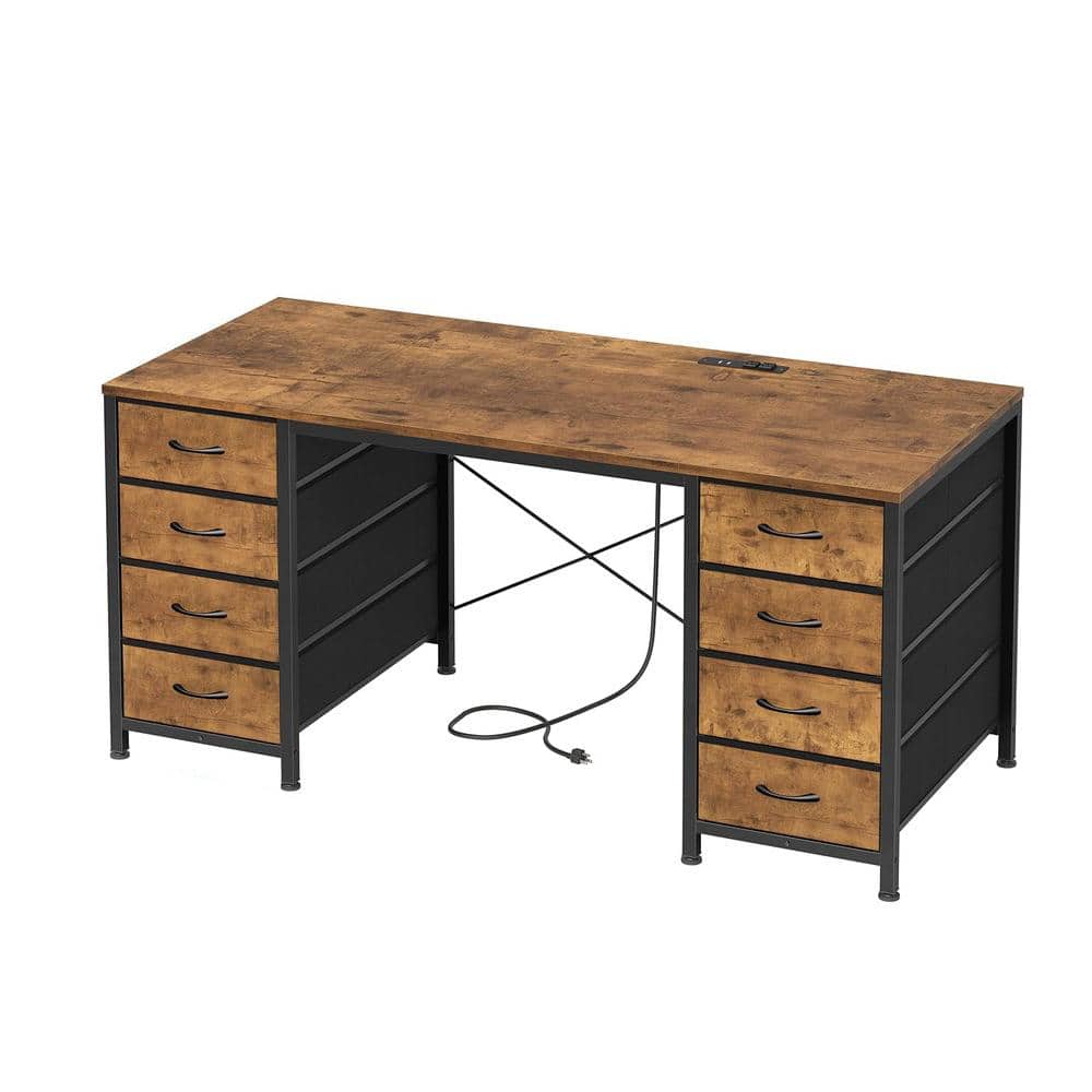 50.4" Computer Desk with 8 Storage Drawers Modern Writing Workstation for Home Office Bedroom Living Room