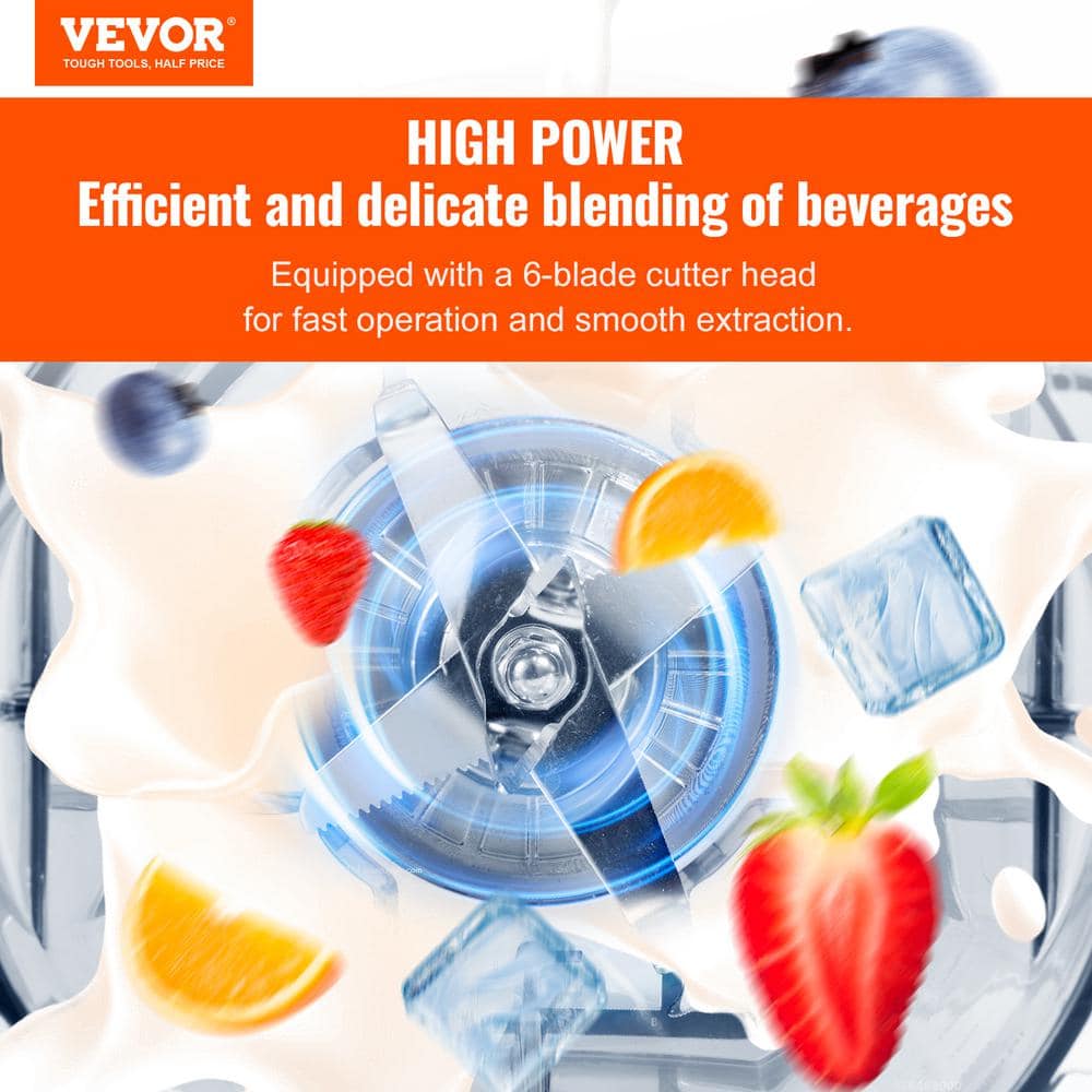 VEVOR Black Stainless Steel Commercial Countertop Blender with Variable Speed