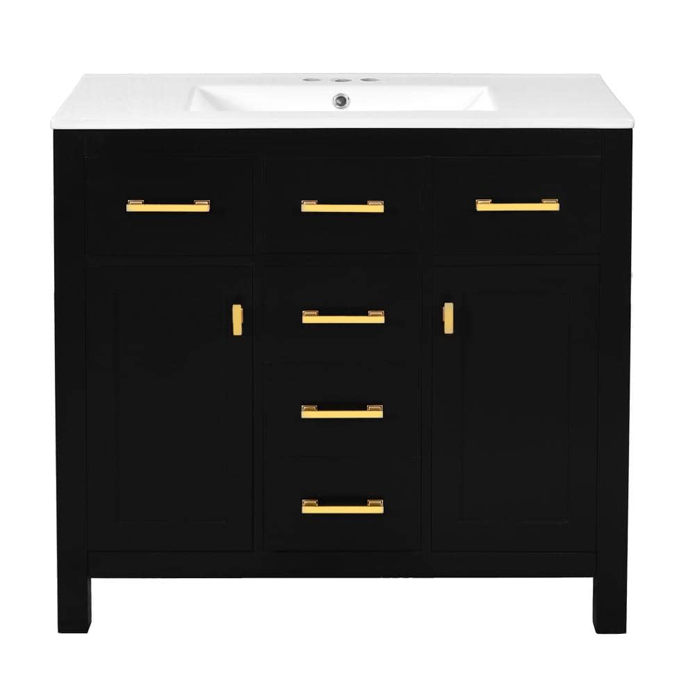 36 in. W Single Sink Freestanding Bath Vanity in Black with White Ceramic Top Unassembled price history on PriceWatchPro