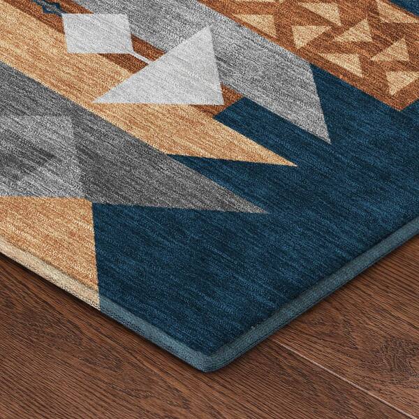 Mayfield Premium Machine Washable Abstract AMF2499 Navy 10 ft. x 14 ft. Area Rug