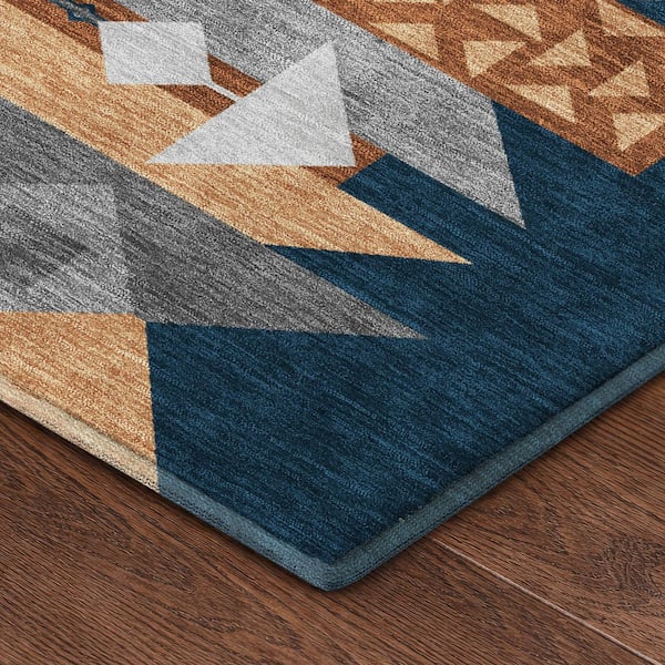 Mayfield Premium Machine Washable Abstract AMF2499 Navy 3 ft. x 4 ft. Area Rug