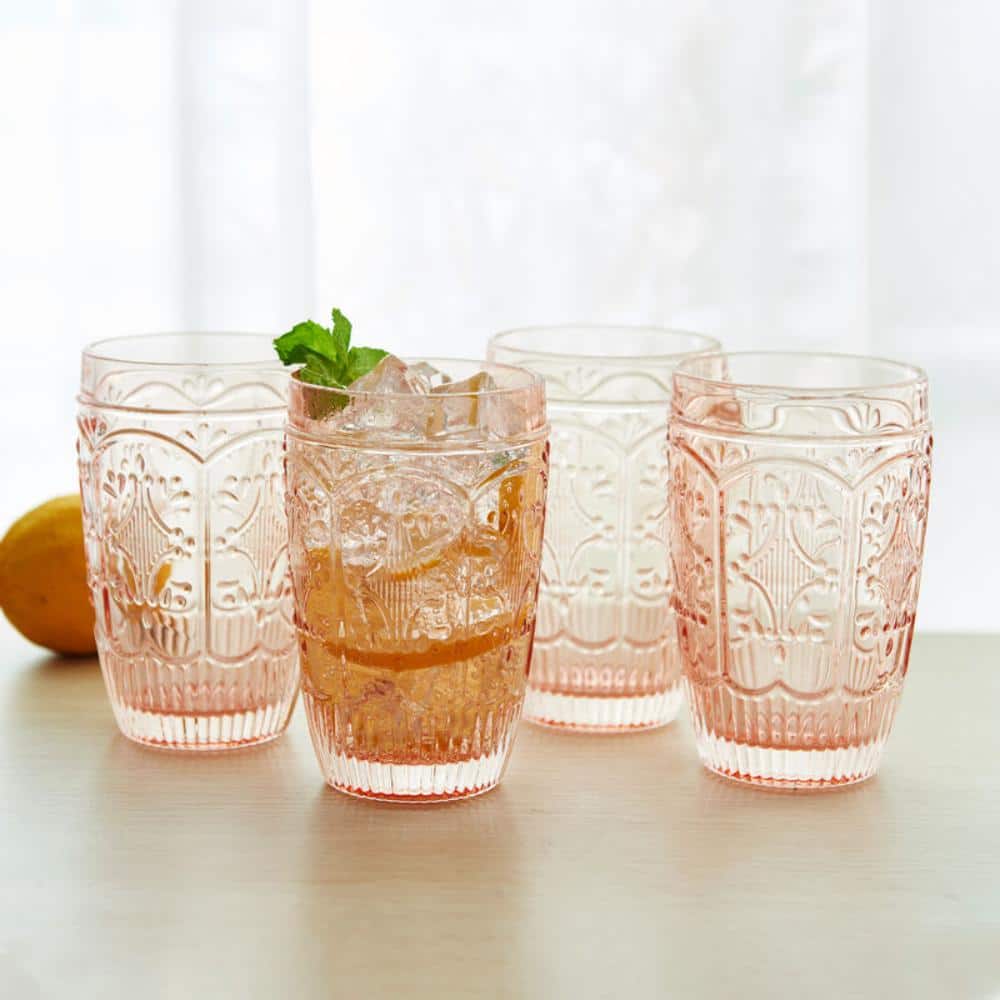 Blush Ridged Glass Highball Set of Four, 12 Oz