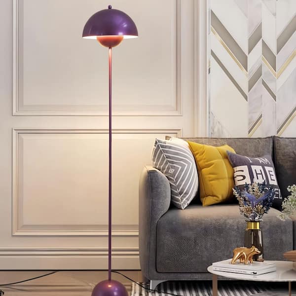 Modern 63 in. 1-Light Purple LED Dome Reflecting Standard Floor Lamp for Living Room with Metal Shade and Foot Switch