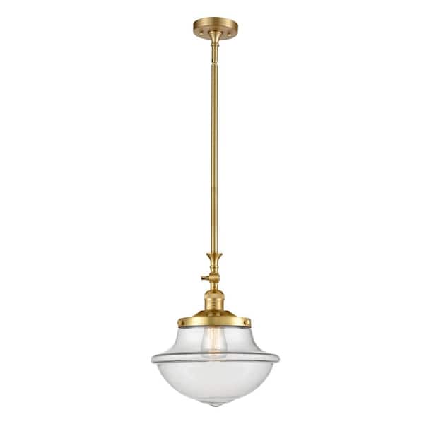 Innovations Oxford 60-Watt 1 Light Satin Gold Shaded Mini Pendant Light with Clear Glass Shade
