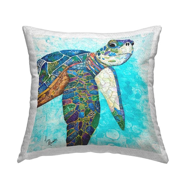 Stupell Industries Abstract Mosaic Sea Turtle Blue Square Outdoor Throw Pillow