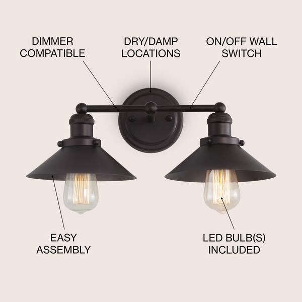 July 17.5 in. 2-Light Metal Oil Rubbed Bronze Vanity Light July 17.5 in. 2-Light Metal Oil Rubbed Bronze Vanity Light