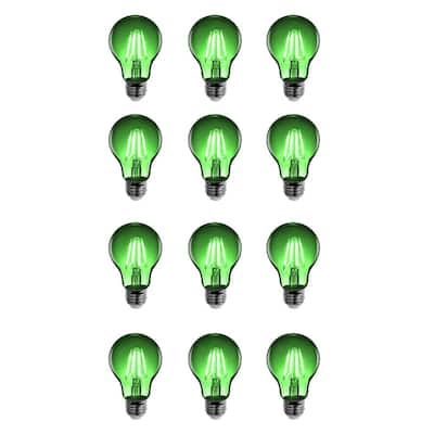 25-Watt Equivalent A19 Medium E26 Base Dimmable Filament Green Colored LED Clear Glass Light Bulb (12-Pack)