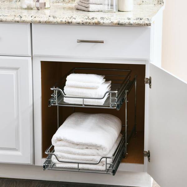 Silver Cabinet Organizer with Double Pull Out Basket 1239-1 - The