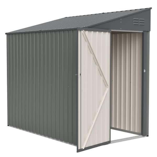 4 ft. Wide x 7 ft. Olive Gray Single-Slope Metal Storage Shed, Heavy-Duty Steel Outdoor Storage Shed (28 sq. ft.)