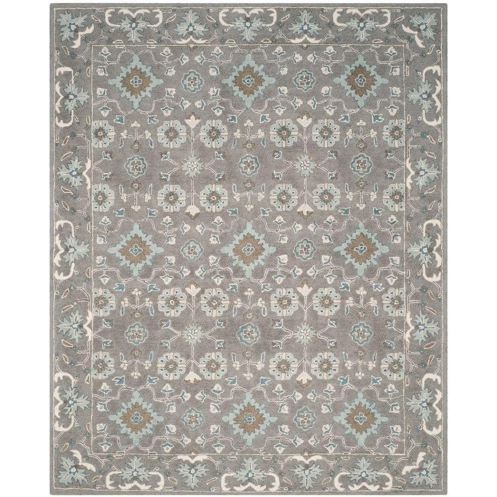 Gray Floral Hand-Tufted Wool 8' x 10' Area Rug