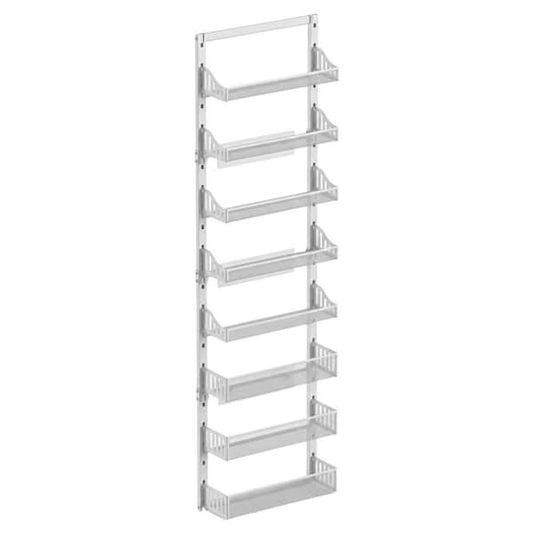 8-Shelf White Over Door or Wall Mount Adjustable Metal Storage Rack Organizer for Kitchen Bathroom Pantry