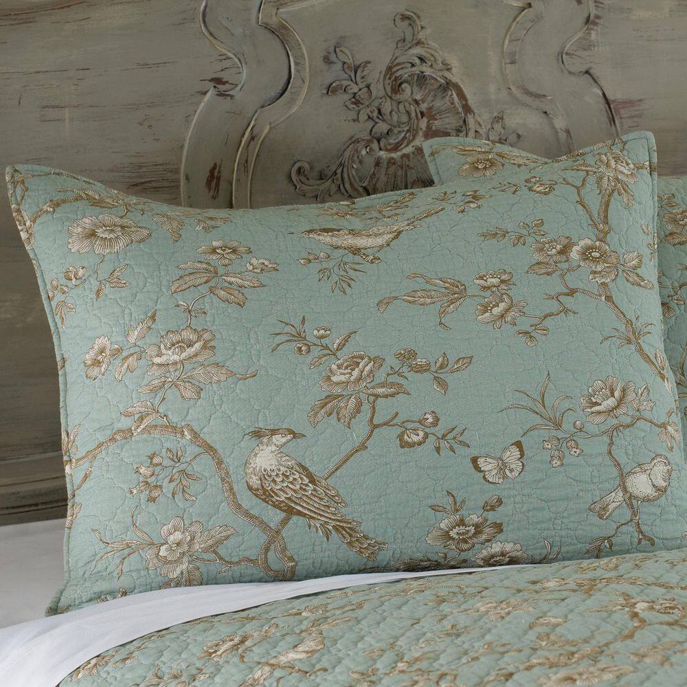 Teal and Cream Cotton Reversible King Quilt Set