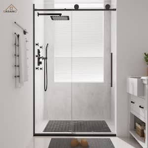 48 in. W x 76 in. H Sliding Frameless Shower Door in Matte Black Finish with Clear Glass Soft-closing Silent Door