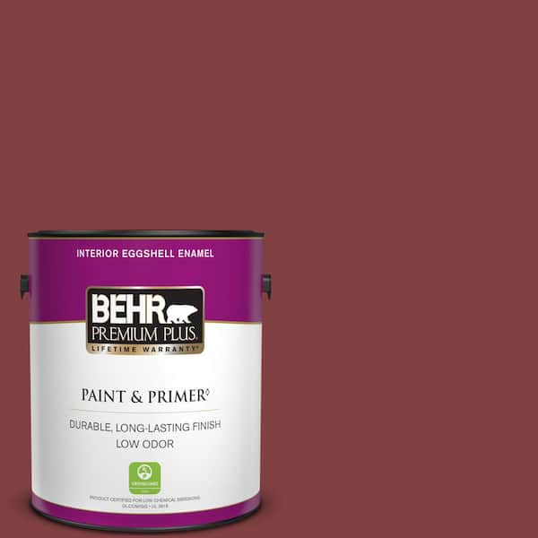 BEHR PREMIUM PLUS 1 gal. #S-H-130 Red Red Wine Eggshell Enamel Low Odor Interior Paint & Primer