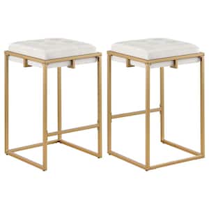 Nadia 26 in. Beige and Gold Backless Metal Frame Counter Height Bar Stool (Set of 2)