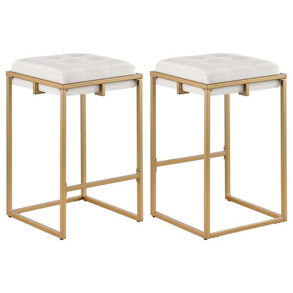 Coaster Nadia 26 in. Beige and Gold Backless Metal Frame Counter Height Bar Stool (Set of 2)
