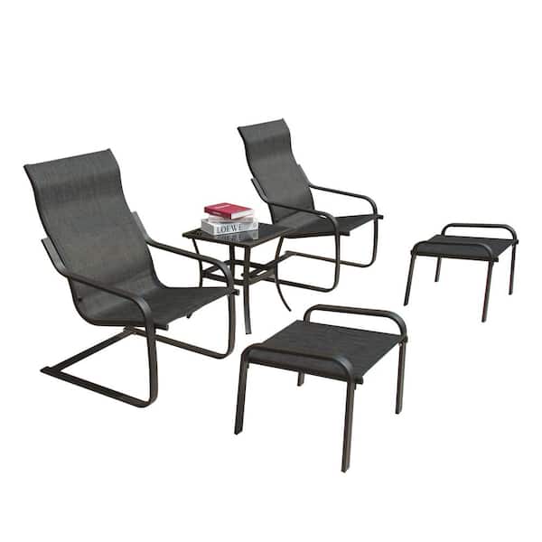 ToolCat Black 5-Piece Metal Square Bar Height Outdoor Bistro Set All-Weather Chair with Ottoman and Quick Dry Textile