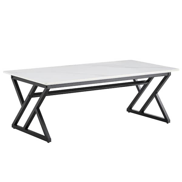 Polibi Modern 47 in. White/Black Rectangle Stone Coffee Table