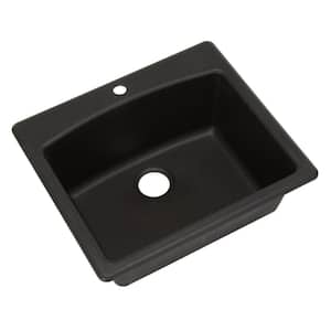 Dual Mount Composite Granite 25.in 1-Hole Single Bowl Kitchen Sink in Onyx