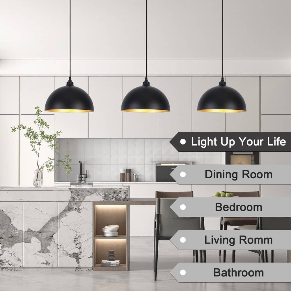 3-Light Black Modern Industrial Farmhouse Dome Pendant Light with Metal Dome Shade for Kitchen Island Dinning Room price history on PriceWatchPro