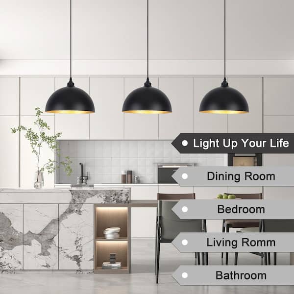 ADSENSTY 3-Light Black Modern Industrial Farmhouse Dome Pendant