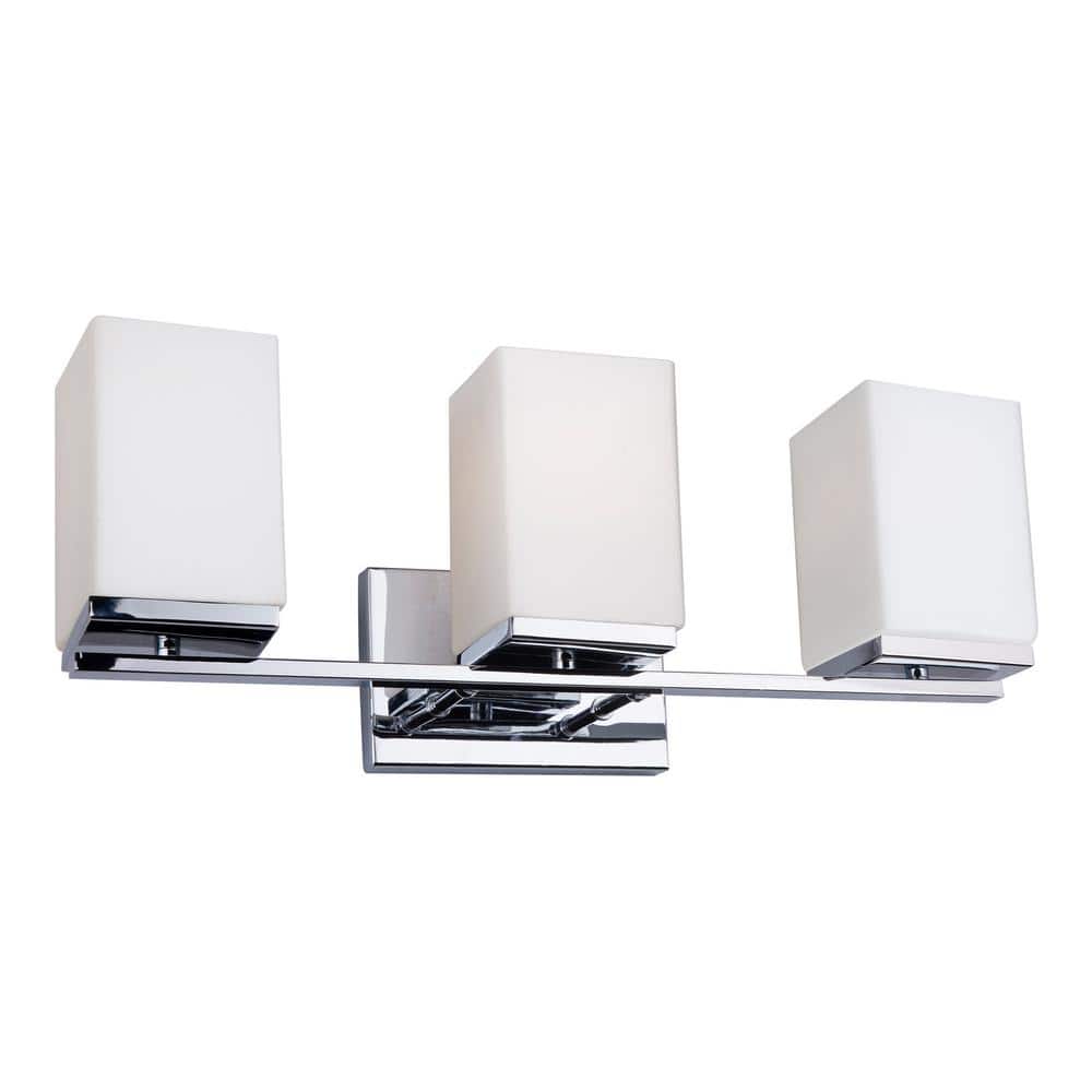 Ella 3-Light Chrome Bath Vanity Light with Square Satin Opal Glass
