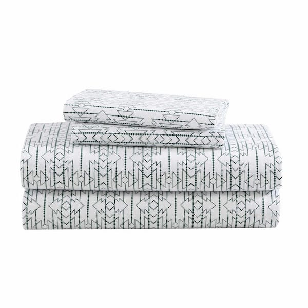 Eddie Bauer Wildwood 4-Piece Green Flannel Cotton Full Sheet Set