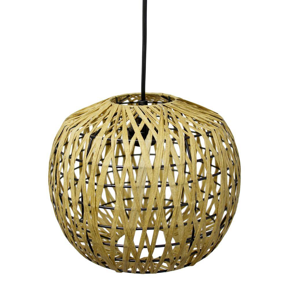 Bohemian Natural Woven Paper Rope 11.38" Ceiling Pendant