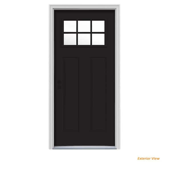 JELD-WEN 32 in. x 80 in. 6 Lite Craftsman Black w/ White Interior Steel Prehung Right-Hand Inswing Front Door w/Brickmould