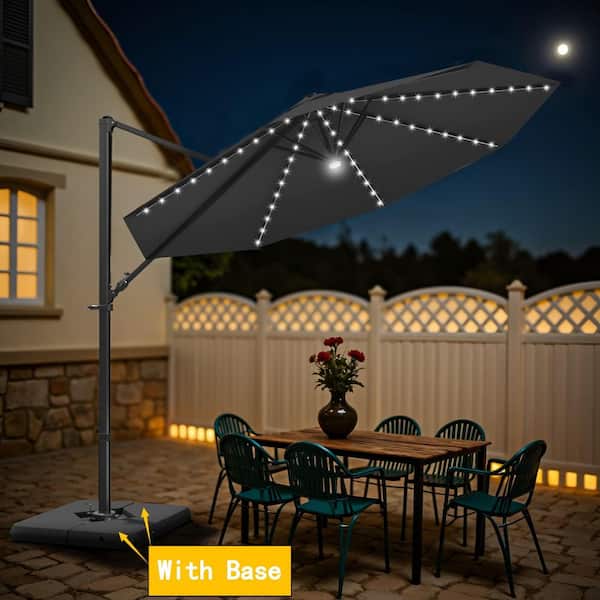 Patiowell 10 ft. Market Cantilever Outdoor Patio Umbrella with 360° Rotation and a Base in Black