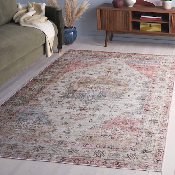 Arizona 8 ft. x 10 ft. Olive/Red Machine Washable Traditional Medallion Aztec Area Rug