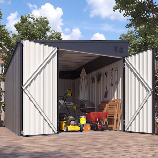 AECOJOY 8 ft. W x 10 ft. D Outdoor Metal Lean to Shed Garden