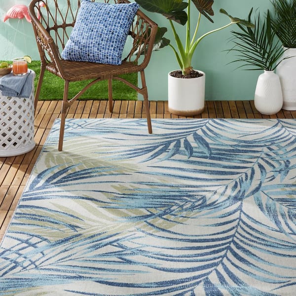 Malibu Palm Springs Ivory/Aqua 5 ft. x 7 ft. Indoor/Outdoor Area Rug